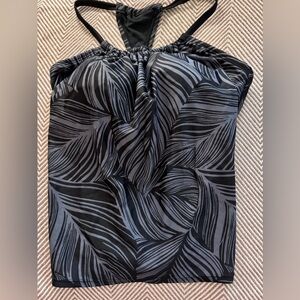 Kona Sol Black Gray Palm Print Tankini Top Small NWOT